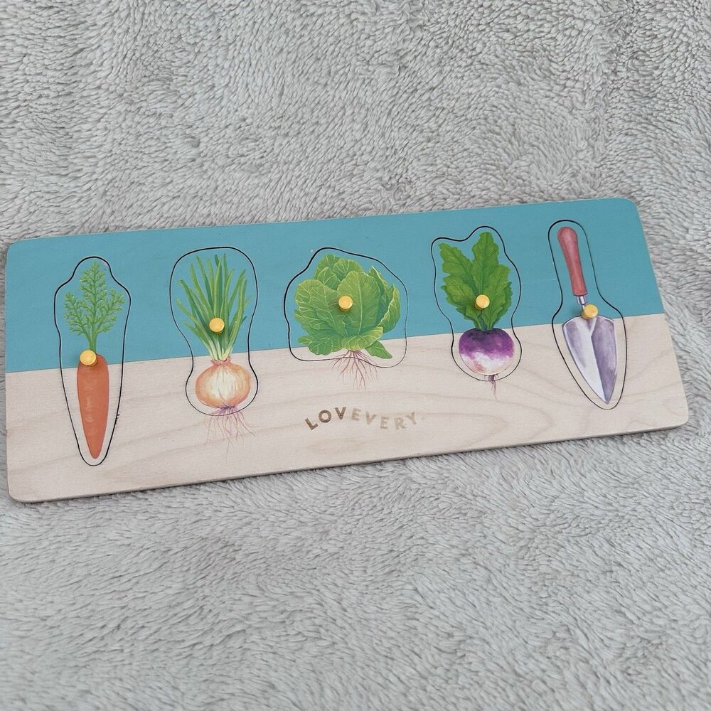 Lovevery Wooden Vegetable Garden Knob 5 Piece Puzzle Montessori Toy